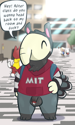 anthro balls bodily_fluids casual_exposure chibi exhibitionism flaccid fur genital_fluids genitals grey_body grey_fur group long_nose male penis precum profanity propositioning public solo_focus text crushpepper animal_crossing nintendo antonio_(animal_crossing) shep_(animal_crossing) anteater mammal pilosan xenarthran english_text hi_res