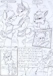 anthro belt black_and_white bottomwear canid canine chevka clothing cloud comic confusion curled_tail dialogue english_text evil_look female general_sonov group hair hand_on_head hand_on_own_head headache hug husband_and_wife infidelity kitfox-crimson long_hair male mammal married_couple military_uniform monochrome mountain natasha_(kitfox-crimson) novus_(kitfox-crimson) open_mouth pants pockets shirt sketch sky stolen_generation tail text topwear trio uniform