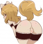 anthro backsack balls balls_blush bent_over blush bodily_fluids body_blush butt butt_blush clothed clothing crossdressing femboy genitals looking_back maid_uniform male raised_tail solo sweat tail uniform momorodent equid equine horse mammal