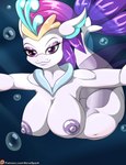 anthro areola big_breasts breasts bubble butt clothing crown eyelashes eyeshadow female fin hair headgear makeup navel nipples nude patreon_logo purple_areola purple_eyes purple_hair purple_nipples shell smile solo text underwater underwear water white_body novaspark friendship_is_magic hasbro my_little_pony my_little_pony:_the_movie_(2017) patreon queen_novo_(mlp) fish marine seapony_(mlp) absurd_res hi_res url