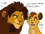 2010 aged_down ahadi_(the_lion_king) brown_body brown_fur brown_mane dialogue digital_drawing_(artwork) digital_media_(artwork) disney duo english_text eye_contact eyebrows father_(lore) father_and_child_(lore) father_and_son_(lore) felid feral flat_colors fur graystripe64 green_eyes lion looking_at_another male mammal mane mufasa open_mouth pantherine parent_(lore) parent_and_child_(lore) parent_and_son_(lore) simple_background smile son_(lore) teeth text the_lion_king white_background yellow_body yellow_fur young young_feral
