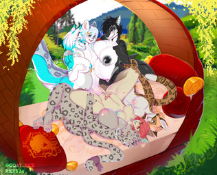 <3 <3_tattoo absurd_res anthro artica_sparkle cieran_(elecpyro) digital_media_(artwork) ear_piercing eyewear felid female female/female fish glasses group harem hi_res impregnation jewelry male male/female mammal marine necklace nipple_piercing nipples pantherine piercing pink_tattoo pregnant pregnant_female resine riptide_(riptideshark) riptideshark shaded shark snow_leopard tattoo thericegoat womb_tattoo