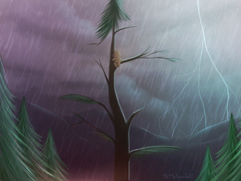 anthro bodily_fluids clothing electricity lightning male plant raining solo tears tree mytigertail bear mammal 2015 4:3 hi_res