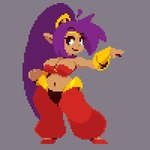 blue_eyes breasts cleavage clothed clothing dancing female footwear hair humanoid_pointy_ears long_hair looking_at_viewer navel not_furry one_eye_closed open_mouth open_smile ponytail purple_hair shoes simple_background smile solo tan_body tan_skin wink legendofnerd shantae_(series) wayforward shantae genie humanoid 1:1 2024 2d_animation animated digital_media_(artwork) frame_by_frame motion_tweening pixel_(artwork) short_playtime unfinished