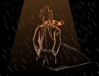 anthro bodily_fluids clothed clothing crying fur lucas_dodewaard male raining sad scarf simple_background solo tears wind daftfox canid canine fox mammal absurd_res digital_media_(artwork) hi_res monochrome