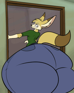 annoyed anthro big_butt bottomwear butt butt_focus butt_jiggle clothed clothing denim denim_bottomwear denim_clothing doorway eyewear glasses huge_butt huge_thighs hyper hyper_butt jeans jiggling looking_back male motion_lines pants rear_view solo squeezing stuck stuck_in_door thick_thighs wearing_glasses wide_hips fangy_boyo daniel_fang canid canine fennec_fox fox mammal true_fox 4:5 animated