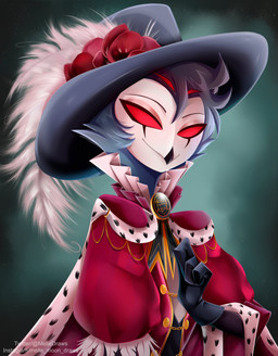anthro blue_body cape clothed clothing feathers gloves handwear hat headgear headwear looking_at_viewer male occult_symbol red_eyes royalty sigil smile solo symbol melledraws hellaverse helluva_boss stolas_(helluva_boss) avian bird demon humanoid owl absurd_res hi_res portrait