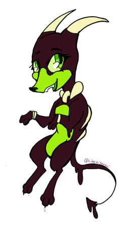 alternate_color big_eyes black_body black_fur chibi countershading fangs fur glistening glistening_eyes green_body green_eyes green_fur horn open_mouth smile teeth liechi fakemon nintendo pokemon generation_2_pokemon goo_creature houndoom pokemon_(species) absurd_res hi_res
