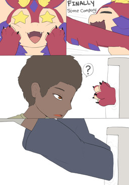 dialogue duo feral green_eyes hair happy male oblivious open_mouth starry_eyes text young young_feral gushoafterdark league_of_legends mythology riot_games tencent smolder_(lol) dragon human mammal mythological_creature mythological_scalie scalie absurd_res comic digital_media_(artwork) english_text hi_res