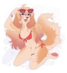 2023 4_toes absurd_res anthro bikini bird_dog blonde_hair blue_eyes bracelet breasts canid canine canis character_(eistlja) clothed clothing cocker_spaniel domestic_dog eyewear eyewear_on_head feet female floppy_ears fluffy fluffy_tail fur hair hi_res hunting_dog jewelry kyotoleopard long_ears long_hair mammal open_mouth partially_clothed pawpads paws pink_pawpads slightly_chubby slightly_chubby_female smile solo spaniel sunglasses sunglasses_on_head swimwear tail tail_motion tailwag tan_body tan_fur toes