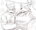 anthro biceps clothed clothing duo male midriff muscular muscular_male cotton_(artist) hero_dekirumon tooboe_bookmark andrew_saitou nitobe canid canine canis domestic_dog mammal wolf sketch