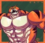 abs anthro black_stripes fur green_eyes male muscular muscular_male open_mouth orange_body orange_fur pecs sharp_teeth snarling solo stripes teeth jasperthecrab ben_10 cartoon_network rath_(ben_10) alien appoplexian felid feline mammal pantherine tiger hi_res