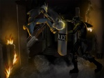 anthro duo fire gun male ranged_weapon riot_shield shield shotgun violence weapon mortalfate vesnic_marlfox canid canine canis mammal marlfox wolf digital_media_(artwork) digital_painting_(artwork) painting_(artwork)