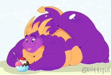 anthro ass_up belly belly_on_ground big_belly big_butt bodily_fluids bowl butt chubby_cheeks container dessert double_chin fat_rolls food ice_cream immobile lying male moobs morbidly_obese morbidly_obese_anthro morbidly_obese_male nude obese obese_anthro obese_male on_front overweight overweight_anthro overweight_male smile solo sweat tail thick_thighs tongue tongue_out weight_gain glottiful activision mythology spyro_the_dragon arthropod dragon dragonfly insect mythological_creature mythological_scalie scalie absurd_res hi_res