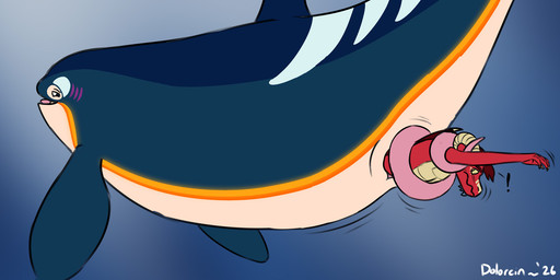 anthro anthro_prey black_eyes blue_fin dorsal_fin duo erection feral feral_pred fin genitals hair horn male male_pred penis purple_stripes red_arms red_body red_hair slit_vore stripes underwater vore water yellow_stripe dolorcin mythology aquatic cetacean dolphin dragon mammal mythological_creature mythological_scalie oceanic_dolphin orca scalie toothed_whale 2026 2:1 hi_res