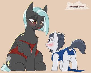 black_body black_fur blue_hair blue_tail blush clothed clothing crossdressing cutie_mark dock_(anatomy) duo eyelashes featureless_crotch female femboy feral fur grey_hair grey_tail hair half-closed_eyes hooves implied_incest lipstick makeup male male/male narrowed_eyes purple_eyes quadruped tail white_body white_fur wings yellow_eyes cold-blooded-twilight friendship_is_magic hasbro my_little_pony mythology rumble_(mlp) thunderlane_(mlp) equid equine mammal mythological_creature mythological_equine pegasus 2025 hi_res brother_(lore) brothers_(lore) sibling_(lore)
