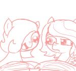 book duo earth_pony emerald_jewel_(colt_quest) equid equine fan_character female feral ficficponyfic hasbro horse male mammal monochrome my_little_pony pink_and_white pony simple_background white_background young young_feral