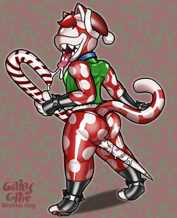 anklet anthro bodily_fluids bracelet candy candy_cane christmas_clothing christmas_headwear clothing collar dessert dripping eyeless food hair hat headgear headwear holidays jewelry legband markings plant red_eyes red_hair saliva saliva_drip saliva_string santa_hat solo spiked_anklet spiked_bracelet spiked_legband spikes spots spotted_body tongue tongue_out wearing_collar gothycollie christmas mario_bros nintendo peppermint_(gothycollie) elemental_creature flora_fauna piranha_plant 2025 digital_drawing_(artwork) digital_media_(artwork) english_description hi_res
