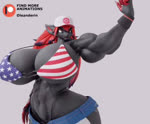 abs american_flag_bikini anthro big_breasts big_muscles bikini black_body black_fur blue_eyes bottomwear bouncing_breasts breasts claws clothing female flag_bikini flexing fur growth hair hat headgear headwear hotpants huge_breasts huge_muscles huge_thighs hyper long_hair muscle_growth muscular muscular_female red_claws red_hair shorts solo swimwear thick_thighs two-piece_swimsuit oleanderin nintendo pokemon zoroark_(bom39) generation_5_pokemon pokemon_(species) zoroark 3d_(artwork) 3d_animation animated digital_media_(artwork) no_sound short_playtime webm