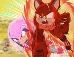 animal_nose battle bruised clothing duo fangs fight fighting_pose fur gloves handwear male open_mouth pink_body pink_fur pose purple_eyes red_body red_eyes red_fur teeth yellow_eyes awsometime dragon_ball dragon_ball_z sega sonic_the_hedgehog_(series) amy_rose cory_the_spectacled_bear fan_character knuckles_the_echidna miles_prower bear canid canine echidna eulipotyphlan fox hedgehog mammal monotreme short-faced_bear spectacled_bear absurd_res hi_res