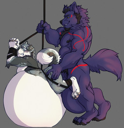 anal anal_penetration anthro arm_tuft bdsm belly big_belly black_nipples black_nose blue_eyes blush bodily_fluids bondage bound butt butt_grab chest_tuft countershading cum cum_in_ass cum_inflation cum_inside curling_tail dipstick_tail duo ear_markings elbow_tuft floppy_ears from_behind_position genital_fluids grey_body hand_on_butt holding_object holding_rope huge_belly hyper hyper_belly inflation looking_at_another looking_at_partner looking_down looking_down_at_self looking_worried male male/male markings narrowed_eyebrows nipples penetration penile penile_penetration penis_in_ass pregnant pregnant_anthro pregnant_male pregnant_sex purple_body red_markings rope sex side_view tail tail_markings tiptoes tuft white_body white_countershading yellow_eyes the-narutoshi mythology jaren_(darktalbain64) logie_(character) canid canine canis domestic_dog mammal mythological_canine mythological_creature werecanid werecanine werecreature werewolf 2018 hi_res