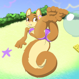 beach big_tail breasts brown_body brown_fur butt camel_toe clothed clothing feet female flower fur lying medium_breasts on_back open_mouth outside plant solo swimwear tail tan_body tan_fur under_boob stardustpony nickelodeon spongebob_squarepants sandy_cheeks eastern_grey_squirrel grey_squirrel mammal rodent sciurid tree_squirrel 1:1 hi_res lineless