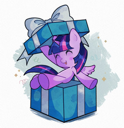 anthro blush chibi female feral gift horn ribbons simple_background smile solo sparkles wings young young_feral maomau friendship_is_magic hasbro my_little_pony mythology twilight_sparkle_(mlp) equid equine mammal mythological_creature mythological_equine winged_unicorn absurd_res hi_res