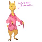 anthro bathrobe clothing dialogue female looking_at_viewer open_mouth robe simple_background solo text white_background wugi llama_llama netflix mama_llama camelid llama mammal 1:1 absurd_res english_text hi_res