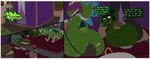 after_vore belly big_belly big_butt butt facesitting female female_pred green_body green_skin group overweight sitting_on_another tent text vore dongwongtang goblin human humanoid mammal 2018 hi_res