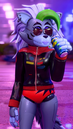 anthro aviator_glasses can claws clothing container ear_piercing ear_ring eyewear facial_markings female glasses green_claws green_highlights head_markings highlights_(coloring) holding_can holding_container holding_object jacket leather leather_clothing leather_jacket leather_topwear lipstick machine makeup markings on_model piercing purple_lipstick ring_piercing solo topwear anonamine five_nights_at_freddy's five_nights_at_freddy's:_security_breach scottgames steel_wool_studios wd-40 roxanne_wolf animatronic canid canine canis mammal robot wolf 3d_(artwork) 9:16 absurd_res blender_(artwork) digital_media_(artwork) hi_res