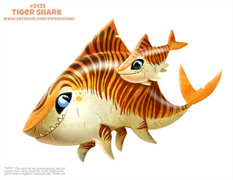 age_difference ambiguous_gender blue_eyes brown_body brown_scales duo fangs feral humor orange_body orange_scales pun scales simple_background size_difference smile tan_body tan_scales teeth visual_pun white_background young piper_thibodeau aquatic felid fish hybrid mammal pantherine requiem_shark shark tiger tiger_shark digital_media_(artwork) digital_painting_(artwork) painting_(artwork)