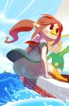 beak big_butt blush boat bottomless bottomwear butt clothed clothing detailed_background duo female male nose_beak outside sea short_stack sitting skirt upskirt vehicle water watercraft wave wet noill nintendo the_legend_of_zelda wind_waker link medli toon_link animal_humanoid avian avian_humanoid human humanoid mammal rito rito_humanoid 2014