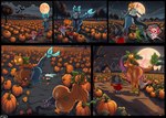 anthro female food fruit group holidays jack-o'-lantern male plant pumpkin transformation trio mey810 halloween amphibian axolotl humanoid marine mole_salamander salamander absurd_res hi_res