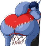 anthro basketball basketball_hoop basketball_uniform big_breasts big_butt bottomwear breasts butt butt_focus butt_jiggle clothing female huge_butt jiggling non-mammal_breasts shorts simple_background sitting slam_dunk slightly_chubby slightly_chubby_female solo sportswear uniform white_background masterj291 clara_(masterj291) fish marine shark 2021 absurd_res digital_media_(artwork) hi_res