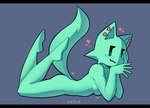 anthro black_bars ear_piercing female green_body nude piercing pose smug solo nekuzx linda_(nekuzx) domestic_cat felid feline felis mammal 2022 hi_res letterbox pinup