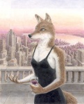 anthro balcony black_clothing black_dress blue_eyes breasts city cityscape classy cleavage clothed clothing cocktail_dress dress evening_gown female solo tail brian_edwards niffad raina_(brian_edwards) canid canine fox mammal red_fox true_fox low_res