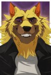 black_eyes brown_body brown_fur clothed clothing fur jacket male shirt simple_background smile topwear aluminemsiren animal_crossing nintendo kyle_(animal_crossing) canid canine canis mammal wolf hi_res portrait