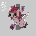 feral green_eyes hair male markings paws purple_markings red_hair smile solo symbol white_body garrus368 bandai_namco digimon digimon_(species) gomamon 1:1 hi_res