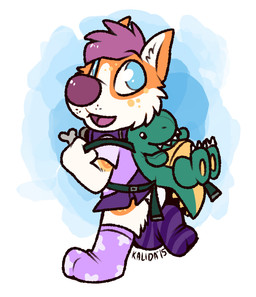 anthro backpack bottomwear clean_diaper clothed clothing collar crossdressing diaper diaper_under_clothing diaper_under_skirt footwear fur hair legwear male multicolored_body multicolored_fur plushie purple_hair skirt socks solo toddler wearing_diaper young young_anthro young_male pupspace fink canid canine canis dinosaur domestic_dog husky mammal nordic_sled_dog prehistoric_species reptile scalie spitz