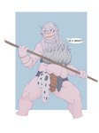 anthro biped blush clothed clothing cross-popping_vein dialogue female holding_melee_weapon holding_object holding_weapon melee_weapon simple_background solo speech_bubble standing text weapon dktorzi delicious_in_dungeon leed_(delicious_in_dungeon) orc 2024 english_text