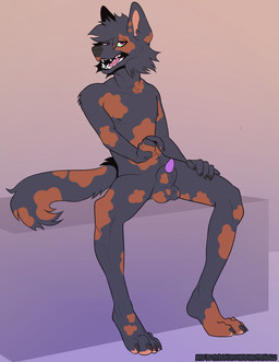 4_toes animal_genitalia anthro balls black_body black_fur feet fur genitals gesture green_eyes half-erect hand_gesture knot knotted_penis male nipples open_mouth orange_spots penis pink_tongue pointing purple_eyes purple_penis sheath sitting solo spots toes tongue werewolfprince666 zadok_(zadoknchip) domestic_cat felid feline felis mammal taidum tortoiseshell_cat absurd_res hi_res