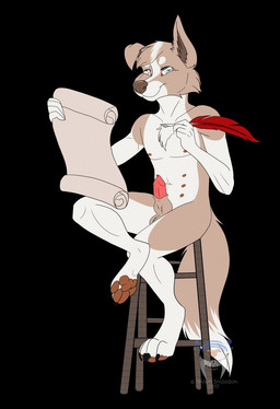 4_toes animal_genitalia animal_penis anthro balls biped black_background canine_genitalia canine_penis digitigrade erection feet fur furniture genitals hair knot knot_in_sheath looking_at_viewer loose_feather male multi_nipple nipples nude pawpads paws penis penis_tip quill scroll sheath simple_background sitting smile solo stool toes shilohsmilodon kingrusty border_collie canid canine canis collie domestic_dog herding_dog mammal pastoral_dog sheepdog digital_media_(artwork) hi_res