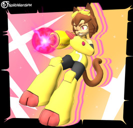 anthro arm_cannon armor armored_boots blaster brown_hair clothing club_arms eyewear eyewear_on_head female gauntlets gloves goggles goggles_on_head hair handwear one_eye_closed red_eyes shooting smile weapon_arm splitalien gameoverse glitch_productions kit_bodega felid feline humanoid mammal 3d_(artwork) digital_media_(artwork) hi_res source_filmmaker_(artwork)