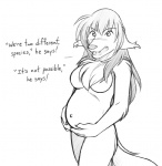 angry anthro belly big_belly breasts canid canine canis casual_nudity chest_tuft conditional_dnp dialogue english_text featureless_breasts female fur greyscale keidran looking_at_viewer mammal monochrome natani navel nude pregnant pregnant_anthro pregnant_female simple_background sketch solo tail text tom_fischbach tuft twokinds white_background wolf