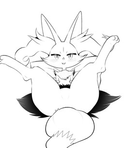 anthro blush butt chest_tuft featureless_crotch feet female flat_chested fur inner_ear_fluff legs_up looking_at_viewer lying narrowed_eyes nude null on_back open_mouth pillow presenting presenting_crotch simple_background smile solo spread_legs spreading tuft white_background wide_hips box_(hajimeyou654) third-party_edit nintendo pokemon braixen canid canine generation_6_pokemon mammal pokemon_(species) 2020 black_and_white digital_media_(artwork) greyscale hi_res monochrome