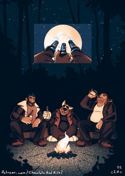 alcohol anthro beard beer belly beverage big_belly black_beard black_clothing black_facial_hair black_hair black_jacket black_topwear bottle brown_beard brown_clothing brown_facial_hair brown_hat brown_headwear campfire clothed clothing container drinking eyes_closed facial_hair front_view fur group hair hat headgear headwear holding_bottle holding_container holding_object jacket male moon night open_clothing open_jacket open_mouth open_smile open_topwear open_vest outside overweight overweight_anthro overweight_human overweight_male plant red_clothing red_topwear red_vest shrub sitting sky smile tan_body tan_fur tan_skin text topwear tree trio vest white_clothing white_topwear chocolateandmilk richard_(chocolateandmilk) canid canine canis domestic_dog human mammal 2021 absurd_res dated hi_res signature url