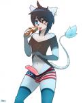 american_flag anthro balls_in_underwear bandage bare_shoulders big_penis biped black_sclera blue_body blue_fur blush bodily_fluids bottomwear boxer_briefs clothed clothing clothing_lift countershading dessert erection eye_scar facial_scar femboy flashing food front_view fur genitals heterochromia humanoid_genitalia humanoid_penis ice_cream leg_markings looking_at_viewer male markings penis penis_poking_out saliva scar shirt shirt_lift shorts shy simple_background socks_(marking) solo standing tail tail_tuft thick_thighs tongue tongue_out topwear tuft underwear united_states_of_america white_background ra4s frosh_(furoroshu) domestic_cat felid feline felis mammal hi_res