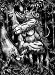 6_horns angry anthro bamboo big_breasts big_hair biped breasts climbing climbing_tree detailed_background facial_hair fangs gynomorph hair hairy hairy_breasts hooves horn intersex leaf long_hair multi_horn muscular muscular_anthro nature nipples open_mouth plant solo teeth thick_thighs tree wide_hips bunbunbeat european_mythology greek_mythology mythology primal_urga urga_(a_small_tool) ape bovid bovine caprine cattle gorilla haplorhine highland_cattle hybrid mammal minotaur monster primate were absurd_res detailed digital_drawing_(artwork) digital_media_(artwork) greyscale hi_res monochrome