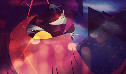 abstract_art ambiguous_gender anthro bodily_fluids cloak clothing crying duo fangs sun tears teeth shane_frost canid canine fox mammal hi_res