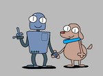 anthro black_eyes blue_collar brown_background brown_body brown_fur brown_tail collar duo fur gesture grey_body hand_gesture hand_holding happy looking_at_viewer machine male male/male middle_finger red_nose simple_background smile standing tail superiorfox robot_dreams dog_(robot_dreams) robot_(robot_dreams) canid canine canis domestic_dog mammal robot 2024 digital_media_(artwork)